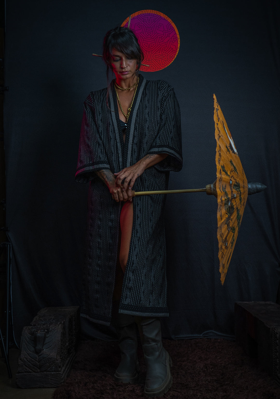Open Kimono / Indonesian Woven Super Black Reversible - TRIBAL TRAILS